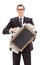 Delighted businessman holding a briefcase full of money