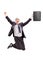 Delighted businessman jumping out of joy