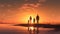 Delighted family takes a moment to soak in the stunning sunset view