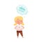 Delighted Red Cheeked Girl Standing and Dreaming about Sweet Cake Vector Illustration