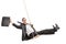 Delighted young businessman swinging on a swing