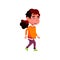 delighted young lady walking slowly on path cartoon vector