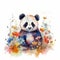 Delightful Baby Panda in a Colorful Flower Field for Art Prints and Greetings