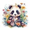 Delightful Baby Panda in a Colorful Flower Field for Art Prints and Greetings.