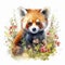 Delightful Baby Red Panda in a Colorful Flower Field for Art Prints and More.