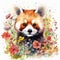 Delightful Baby Red Panda in a Colorful Flower Field for Art Prints and More.