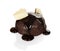 The delightful dark chocolate praline is decorated with slices , isolated.