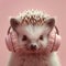 a delightful hedgehog sporting furry ear muffs