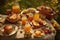 A delightful, honey picnic , featuring an array of honey infused treats, such as honey glazed pastries, honey drizzled fruit, and
