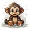 Delightful illustrated monkey enjoying a splashy bath, radiating joy and detailed artistry with water droplets.