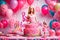 A delightful image capturing the essence of a kids\\\' birthday celebration with a Barbie theme.