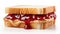 A delightful image of a peanut butter and jelly sandwich, with creamy peanut butter and sweet jelly on soft, white bread