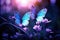 Delightful Image Of Wild Light Blue Flowers In Field With Two Fluttering Butterflies, Captured In Cl