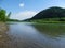 The delightful landscape of the mountain river Tisza Tisa in the vicinity of Khust in Transcarpathia, Ukraine