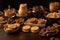 A delightful, peanut butter dessert scene, showcasing a variety of mouthwatering treats, such as peanut butter cookies, peanut