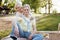 Delightful pensioners sharing happiness at the picnic