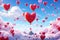 A delightful scene of numerous hearts gracefully suspended in the air, evoking feelings of love and happiness, Heart shaped