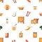 Delightful Seamless Pattern Featuring Cute Baby Foods From Milk Bottles And Spoons To Colorful Puree Jars or Juice