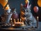 Delightful sight of two cats with a birthday cake brings a heartwarming and joyous celebration.
