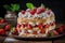 Delightful strawberry and cream sponge cake, close-up. AI Generated