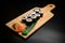 Delightful sushi set display on wood