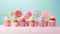 delightful vanilla cupcakes adorned with buttercream frosting and lollipops. Display them on a pastel-colored background