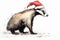 A delightful watercolor depiction of a skunk donning a Santa hat