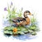 Delightful Watercolor Duck Splashing in a Pond AI Generated