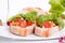 Deliscious fresh bruschetta appetizer with tomatoes