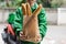 Deliver baguette bread to customer by motorbike