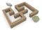 Deliver in the maze. Deliver the luggage to the house. 3D illustration