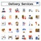 Deliver service flat icon set.