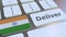 Deliver text and flag of India on the computer keyboard. Logistics related 3D rendering