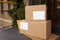 Delivered parcels on door mat