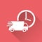 Delivery 24h truck with clock vector illustration. 24 hours fast delivery service shipping icon.