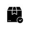 Delivery Accept Safe Cardboard Package Silhouette Icon. Correct Check Carton Parcel Box Glyph Pictogram. Quality Goods