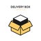 Delivery box isometric icon. Vector illustration of open delivery box with merchandise item inside. Postal parcel cardboard