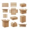 Delivery boxes or parcel packaging realistic vector illustrations set isolated.