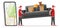 Delivery character man movers carry sofa and phone