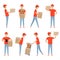 Delivery characters. Pizza food packages loader service man working in warehouse with cartoon boxes. Vector delivery