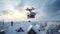 Delivery of a Christmas package by quadcopter. Modern drone delivery service. AI Generated