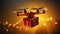 Delivery of a Christmas package by quadcopter. Modern drone delivery service. Christmas gift delivery