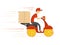 Delivery concept design. Boy ride scooter motorcycle with box. Vector