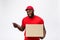 Delivery Concept - Portrait of Handsome African American delivery man or courier showing a confirmation document form to