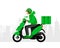 Delivery Courier boy delivering pizza on modern scooter with trunk case box. Delivery man riding on motor moped. Vector