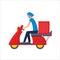 Delivery courier person rides a roller scooter