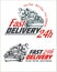 Delivery elements. Gray and red shipping signs