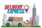 Delivery Express logotype with delivery pickup and courier