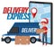 Delivery Express logotype with panel van and courier