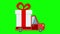 Delivery flat transport truck, van with gift box pack on green screen.